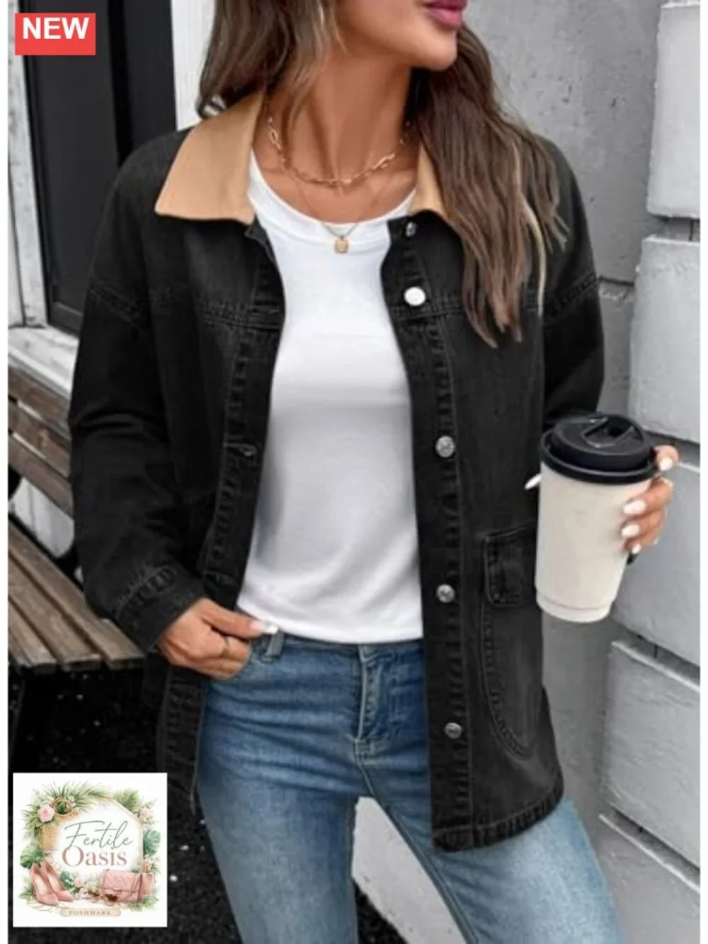 Womens Oversized Denim Jean Jacket Button Down Barn Coat Relaxed Fit